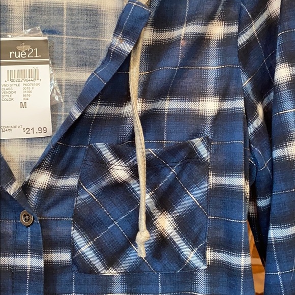 Rue21 Blue Flannel Button Down with Hoodie - Picture 4 of 6